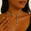 Collar Gargantilla de Moda Europea y Americana con Borla Abierta de Diamantes Completos Cadena para Clavícula con Pedrería para Fiesta