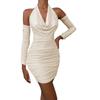 Amazon Transfronterizo Otoño e Invierno Nuevo Vestido de Manga Larga con Espalda Descubierta y Cuello Oscilante Europeo y Americano Sexy Cuello con Cordones Falda de Cadera para Mujer
