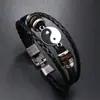 Pulseira de Couro Trançado Nova Retro Transfronteiriça Europeia e Americana Fivela Simples e Fashion Yin Yang Bagua Joia de Pulseira Masculina