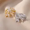 Anillo de Flor Exagerada de Color con Circonita Incrustada Estilo Europeo y Americano para Mujer Tendencia de Ins Redes Sociales Anillo Ajustable para Dedo Índice Joyería