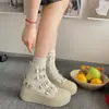 Zapatos de Lona de Caña Alta para Mujer con Tacón Oculto de 6.5 cm, Versátiles para Personas Bajitas, Transpirables, de Suela Gruesa, Adecuados para Primavera y Otoño