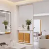 Tela Meia-Parede de Banheiro Estilo Cream de Luxo Leve com Divisória de Vidro Ondulado para Áreas Úmidas e Secas, Prateleira para Lavatório