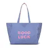 Bolsa de Viaje de Lona Colorida de Doble Cara de Nuevo Estilo Transfronteriza para Mujer, Bolso de Hombro Casual Rayado de Mezclilla Estilo Coreano de Gran Capacidad