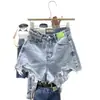 Shorts de mezclilla de talle alto para mujer, talla grande 5XL, corte holgado, adelgazantes, rotos, con flecos, pantalones cortos de moda