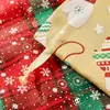 Bolsa de presente de Natal em tecido de bambu personalizada com estampagem em folha de ouro e serigrafia, bolsa com cordão para presentes de Natal e armazenamento