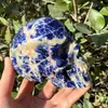Pedra Crua de Cristal Natural Pedra Listrada Azul Ornamento de Caveira Brinquedo de Mão Peça para Decoração de Casa Sala de Estar Mesa de Escritório