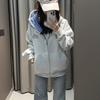 Sudadera con capucha bordada con letras de marca china de moda para mujer, otoño e invierno, puntadas a cuadros, holgada, de alta gama, estilo preppy, chaqueta cárdigan