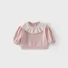 [No se aceptan devoluciones ni cambios] Conjunto de Otoño Estilo Coreano para Niñas 2026 Nueva Moda Tendencia Sudadera con Cuello de Encaje + Pantalón de Chándal para Bebés