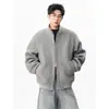 Chaqueta Cárdigan Pesada Americana con Cuello Alto para Hombre Primavera y Otoño Marca de Moda Sencilla Color Sólido Casual Holgada Prenda Exterior