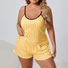 Pijama de Verano Cruzado Temu con Camisola y Shorts Tallas Grandes para Mujer Conjunto de Ropa de Casa Talla Grande Estilo Europeo y Americano