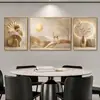 Pintura decorativa color champán dorado apagado, arte de pared moderno de lujo ligero con paisaje y plantas para sala de estar, aleación de aluminio con película de cristal, directo de fábrica