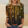 Top de Mujer Talla Grande Estilo Europeo y Americano Sexy Trendy Lentejuela Estampado Digital Manga Larga Camiseta Base Wa25