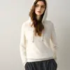 Suéter com capuz estilo preguiçoso 100% caxemira pura feminino suéter de tricô solto com capuz suéter camada base top interno