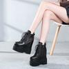 Sapatos para a Temporada de Primavera com Aumento Oculto de Altura de 16cm, Sapatos Plataforma Versáteis de Couro Genuíno para Mulheres, Sapatos Casuais com Cadarço e Solado Grosso em Malha