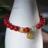 Pulseira DIY de Cinábrio para Mulheres 8mm Laço Único Envolto no Dedo Pulseira de Contas Macia Tendência com Pingente da Sorte Joias