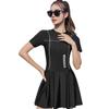 Traje de baño de una pieza para mujer con estampado de letras, manga corta, media cremallera, costuras de contraste, estilo deportivo, directo del fabricante