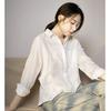 Camisa de Manga Larga con Cuello Puntiagudo, Estilo Japonés, Sencilla, Suave, Cómoda, Doble Capa de Gasa, 100% Algodón, Holgada, Casual, para Mujer