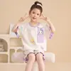 Pijama de verano para niña, fino, de algodón para niños, traje de manga corta y shorts, ropa de casa linda de dibujos animados para niñas