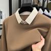 2025 Transfronteiriço Amazon Outono e Inverno Nova Moda Camisa de Colarinho Suéter Espesso Manga Longa Tricot Falso Duas Peças para Homens