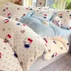 Juego de Cama de Cuatro Piezas de Terciopelo de Leche para Otoño e Invierno Funda de Edredón Gruesa y Cálida Sábana Funda de Almohada Sábana Ajustada Franela Dormitorio de Estudiantes Juego de Tres Piezas