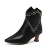 40-50 Talla Grande Europea Comercio Exterior Transfronterizo Otoño/Invierno Botas de Mujer Remaches Metálicos Tacón Medio Cremallera Trasera Botines Botas Cortas Mezclilla