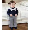 Conjunto de Dos Piezas para Niña: Sudadera con Chal Floral de Manga Larga y Pantalones Acampanados de Color Sólido - Nuevo Conjunto Casual para Niños Primavera/Otoño 2026
