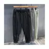 Calça casual fina de seda gelada respirável para o verão, calça preta solta de comprimento no tornozelo, calça social masculina de marca de moda masculina