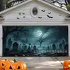 Bestseller transfronteiriço: Tecido de fundo de castelo gótico clássico de Halloween para garagem, fundo de decoração de festa do festival de fantasmas do cemitério