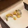 Pendientes de Tachuela S9 de Plata de Ley Vintage de Diseñador Doble Tubo Martillado Forma de C Bicolor Pendientes Versátiles de Lujo Ligero con Electrochapado Separado por Color