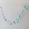 Piezas Redondas Iridiscentes Plata Láser, Guirnaldas de Estrellas y Corazones, Piezas Redondas Arcoíris, Guirnaldas de Papel con Forma de Estrella en Hilo, Decoraciones para Fiesta de Cumpleaños