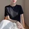 Camiseta de Manga Curta Tencel Lyocell para Mulheres, Gola Redonda, Cor Sólida, Top Casual e Estiloso, Camada Base de Meia Manga, Atacado de Roupas Femininas