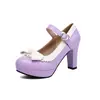 Pedido Estrangeiro Transfronteiriço Moda Primavera 2026 Sapatos de Salto Alto com Solado Grosso Tamanho 40-47 Tamanho Grande Laço Fivela Tira Sapatos Femininos