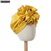 Nuevos Sombreros Bufanda de Moda Europeos y Americanos en Stock, Sombreros Bufanda de Satén Multicolores con Flor Grande y Elástico, Bufanda de Moda de Color Sólido