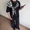 Chal de Tartán de Peso Pesado con Empalme de Camiseta Falsa de Dos Piezas de Manga Corta para Hombres y Mujeres Top Básico de Verano Holgado con Cuello Redondo Camiseta