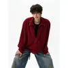 Camisa de Manga Larga con Hebilla Metálica y Parches Falsa de Dos Piezas para Hombre Otoño Talla Grande Moderna Holgada Rebelde Fresca Top Pulóver