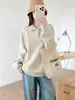 Suéter de punto estilo polo coreano para mujer, holgado y grueso, adecuado para otoño e invierno, con cuello camisero, se puede usar como capa base