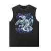 Camisa sem mangas masculina com estampa de Anime Yu-Gi-Oh!, Colete casual de verão, Camiseta fitness feminina lavada retrô