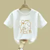 Camiseta de Algodón Puro para Niños con Cuello Redondo Estilosa de Manga Corta Verano Dibujos Animados Blanca de Media Manga Ropa para Niños Top para Niñas y Niños