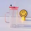 Taza de Agua Fría de Vidrio de Borosilicato de Alta Calidad con Tubo de Succión Taza de Vidrio de Una Sola Capa Taza de Agua Cuadrada para el Hogar Taza de Jugo Taza de Leche