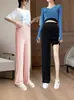 Pantalones de Maternidad, Pantalones de Seda Helada, Cómodos de Cintura Alta, Soporte para el Vientre, Corteholgado, Talla Grande, Ropa de Exterior de Verano, Pierna Recta, Adelgazantes, Moda para Maternidad