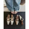 Mules de verano para mujer Chuyuji de estilo francés con hebilla redonda tejida y tacón medio cerrado