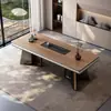 Mesa de Té y Juego de Sillas con Acabado de Madera de Nogal y Encimera de Roca para el Hogar, Mesa de Té Estilo Chino Nuevo, Mesa de Café para Oficina, Sensación de Lujo Ligero de Gama Alta, Encimera Grande