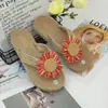 Sandalias de Viaje de Esparto de Imitación Estilo Étnico para Mujer, Chanclas Trbottomy de Exterior, Chanclas de Flor de Playa de Moda para Mujer