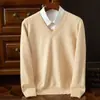 Nuevo Suéter de Lana Australiana de Cuello Redondo para Hombre de Primavera y Otoño Top Casual Camiseta Base de Color Sólido Suéter de Punto Versátil para Hombre