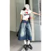 Shorts jeans cropped lavados estilo retrô americano para mulheres, novo estilo verão 2026, cintura alta, soltos, modeladores, calça reta de perna larga de comprimento médio
