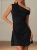 Tk Ropa de Mujer Transfronteriza Más Vendida Vestido Sencillo Elegante Femenino Verano Nuevo Estilo Cuello Diagonal Hombros Descubiertos Vestido Corto