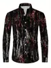 Camisa de diseño degradado vintage, chaqueta camisa casual de manga larga con bloques de color, camisa de hombre vintage estampada con cuello de solapa