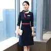 Vestido Profesional de Ventas Manga de Uniforme de Azafata Ropa de Trabajo para Recepción de Hotel Femenina Vestido Elegante de Celebridad de Primavera