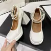Zapatos Mary Jane para Mujer 2023 Verano Nueva Moda Tacón Alto Lazo Suela Gruesa Tacón Grueso Zapatos de Perlas para Combinar con Faldas