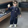 Conjunto de Sudadera Bordada para Niños de Primavera y Otoño, Conjunto Deportivo Casual Elegante Estilo Coreano para Niños, Ropa de Bebé de Moda